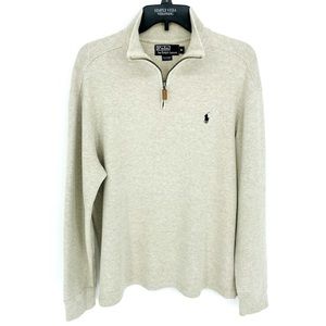 Polo Ralph Lauren Jersey Quarter-Zip Pullover Sweater Cream Cotton Long Sleeve